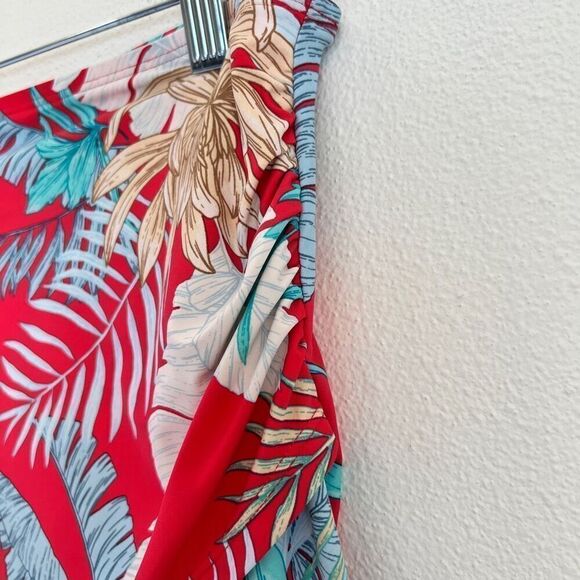 Jantzen Swimsuit Coverup Skirt Tropical Florals Deep Pink Red and Aqua Size 14 - Picture 3 of 9